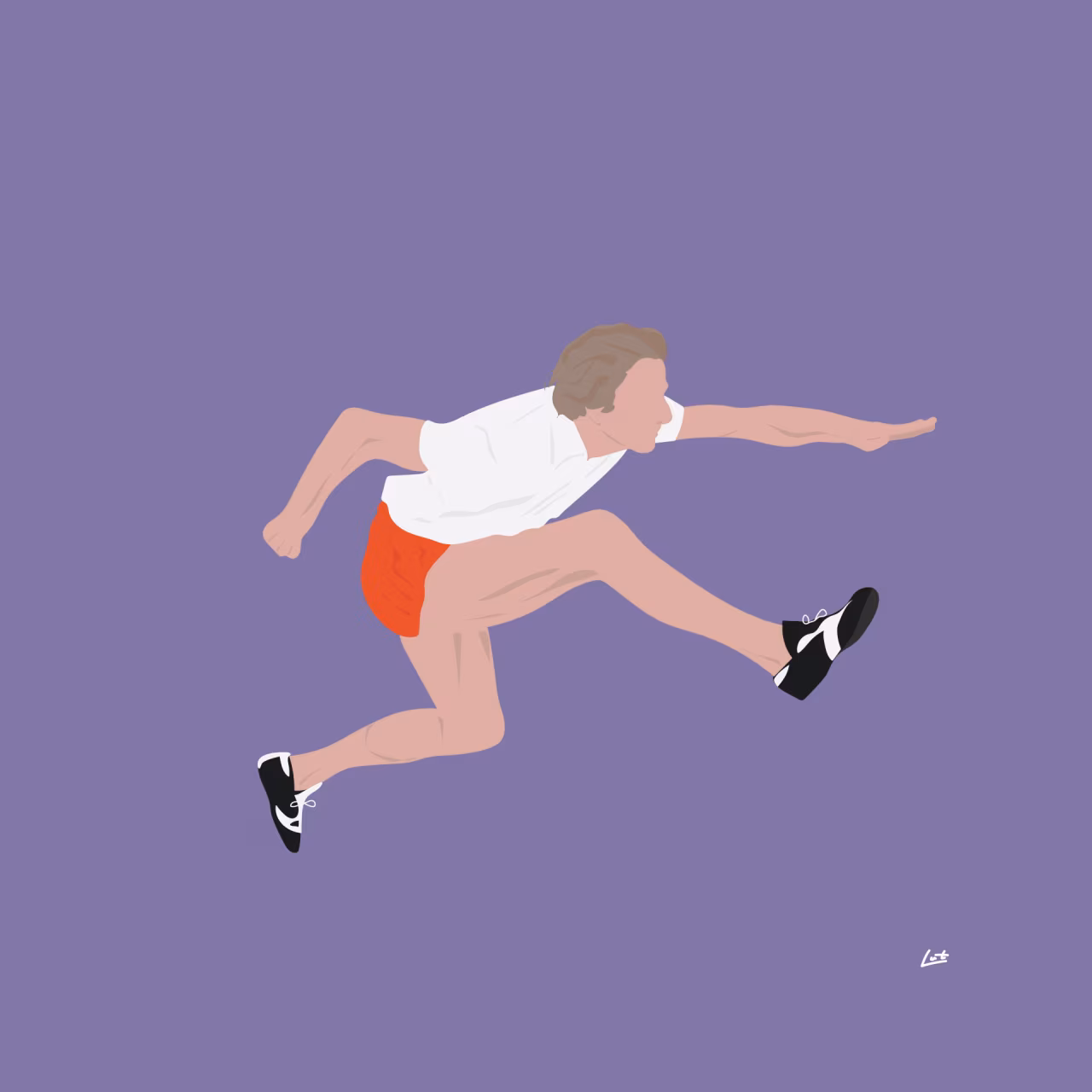 Digitale tekening van sportieve sprong op paarse achtergrond met titel fanny en de tijdgeest over olympische spelen en fanny blankers koen