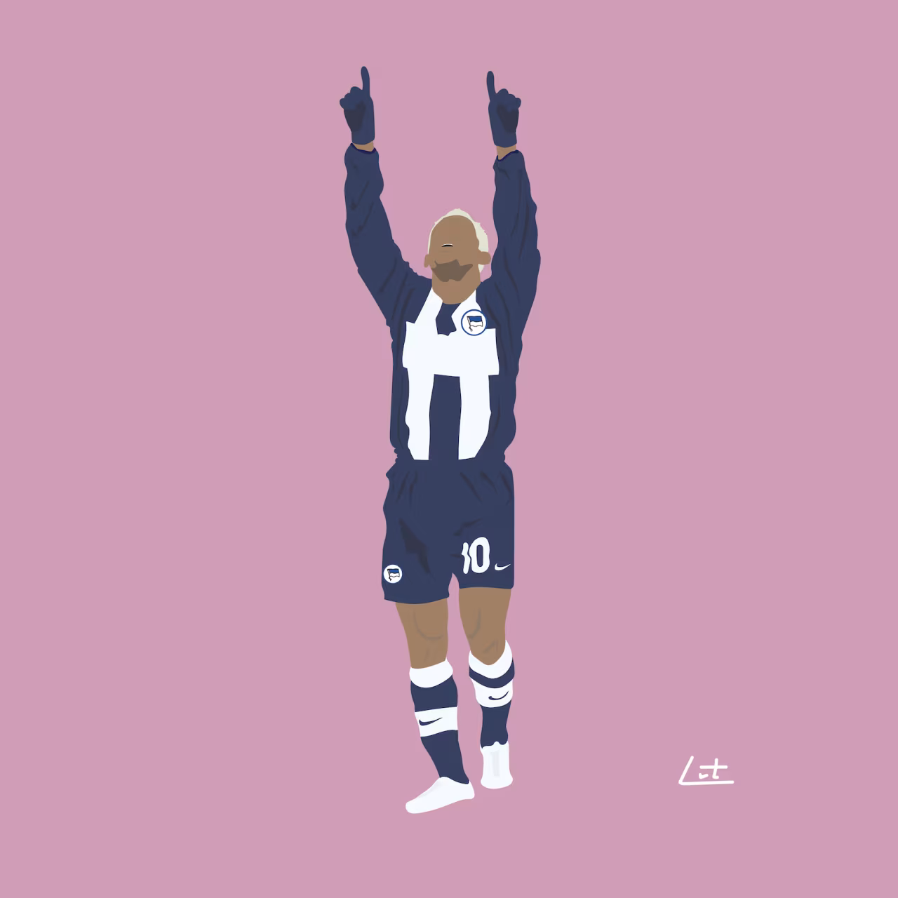 Digitale illustratie sportfiguur juichend met nummer 10 en roze achtergrond bij Swingende heupen