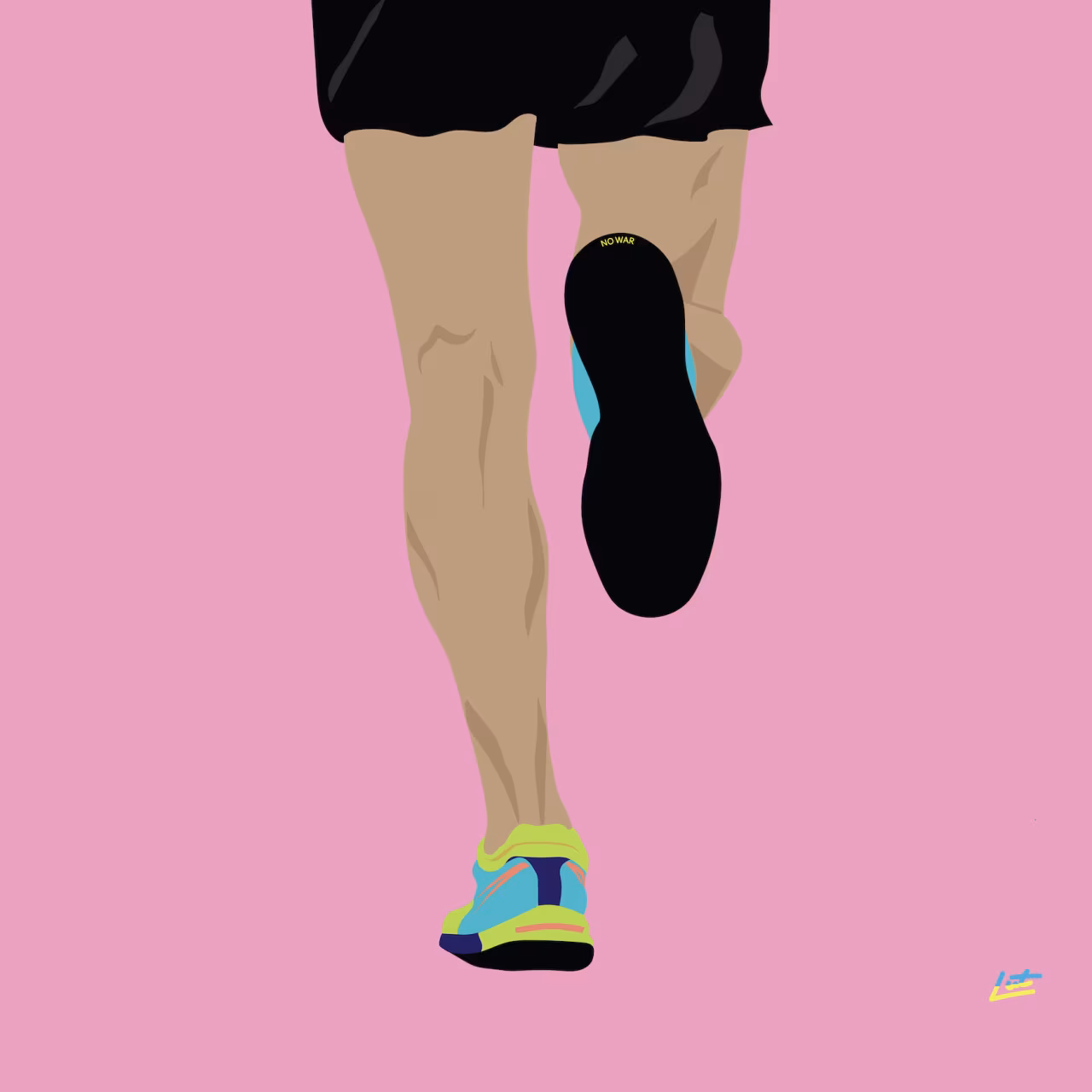 Illustratie hardlopen met gekleurde sportschoenen tegen roze achtergrond - Verboden te voeren TKKR