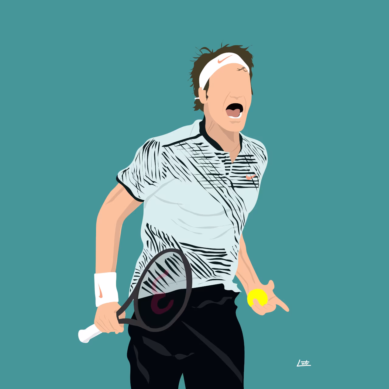 Illustratie tennisspeler met tennisracket en bal, benadrukt intensiteit tennis bij 'de beste allertijden' van TKKR