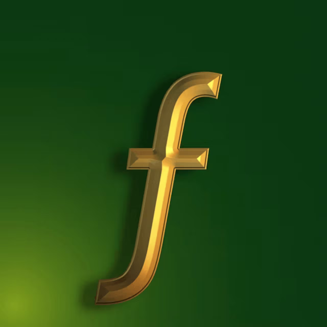 Driedimensionale gouden letter f tegen groene achtergrond, illustratie passend bij Vrije functies op TKKR Mediaplatform