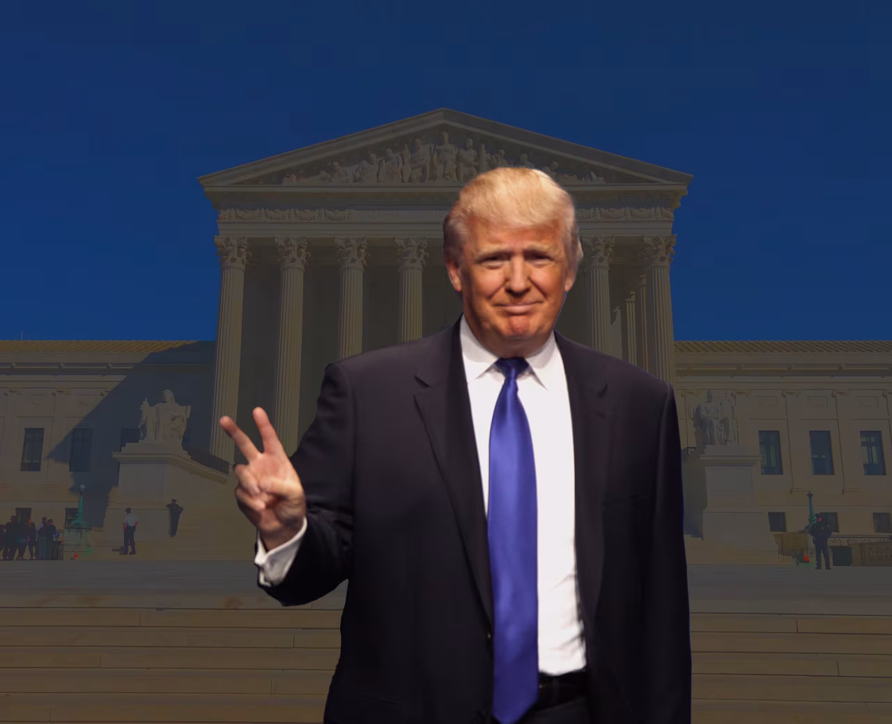 Nieuwsoverzicht 26 sept t/m 2 okt 2022: digitale bewerking Trump met peace teken voor klassiek gebouw