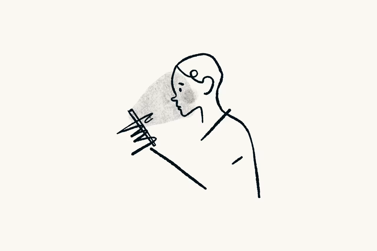Lijntekening van een figuur die geconcentreerd naar een mobiel kijkt, benadrukt digitale aandacht bij 'Met sportvriend op zoek naar gedeelde waarheid'