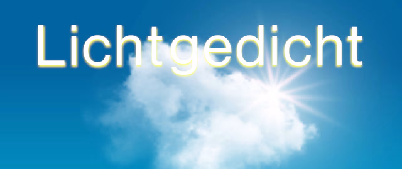Lichtgedicht tekst in gele tint op witte wolk tegen blauwe lucht achtergrond gemakkelijke poëzie twents mediaplatform